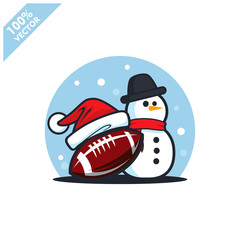 Football ball santa hat with snow man logo vector