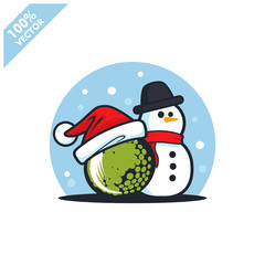 Golf ball santa hat with snow man logo vector