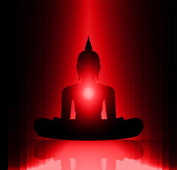 Black Buddha silhouette against Dark background. yoga