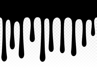 Paint dripping. Dripping liquid. Paint flows. Current paint, stains. Current drops. Current inks. Vector illustration. Color easy to edit. Transparent background. Seamless pattern.