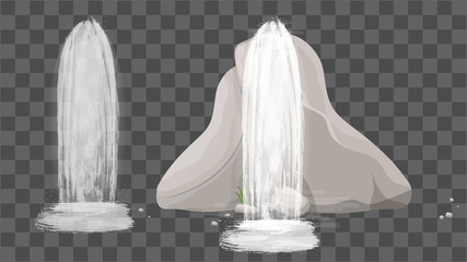 Waterfall on a transparent background. Vector illustration of a waterfall. Element for your design of forest landscapes.