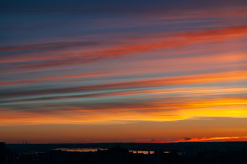 sunset over city