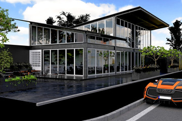 3d render of cafe restaurant building