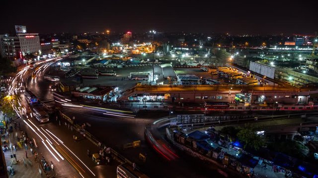 High angle view on Majestic Kempegowda Bus Terminal time lapse at night