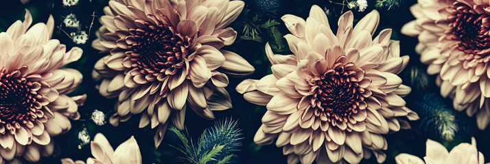 Vintage bouquet of beautiful flowers on black. Floral background. Baroque old fashiones style. Natural pattern wallpaper or greeting card