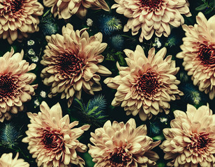 Vintage bouquet of beautiful flowers on black. Floral background. Baroque old fashiones style....