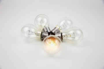 Light bulbs with bright light concetp for creativity, knowledge and organizational leadership.