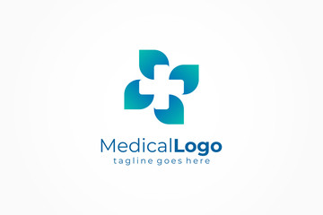 Healthcare Medical Logo. Cross and leaf icon combination. Flat Vector Logo Design Template Element