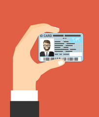 Illustration of hand holding the id card. Vector illustration flat design.