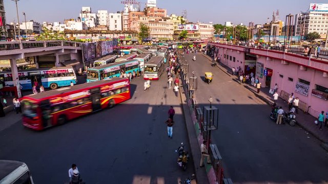 High angle view on Majestic Kempegowda Bus Terminal time lapse