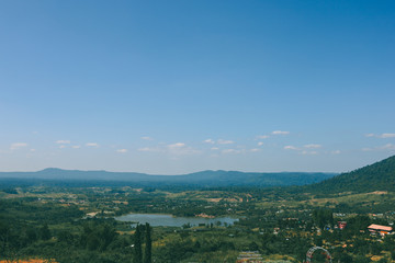 Mountains forests sky blue landscape