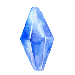 Watercolor precious untreated crystals, decorative colorful gems, blue sapphire isolated on white...