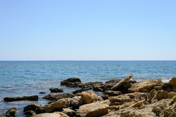 Fototapeta na wymiar Mediterranean sea landscape with mountains at sunny day on Crete, Greece