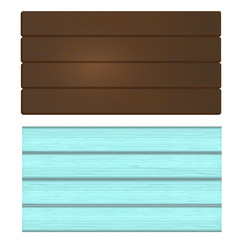 Set of different wooden backgrounds: aged painted wood and dark brown boards. Vector illustration in realistic style. Plates isolated on white background.