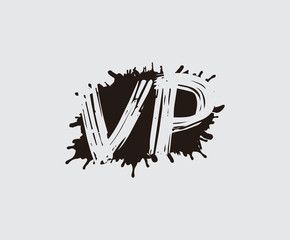Initial V, P and VP flat splatter logo icon. Abstract ink splash design.