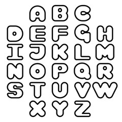 Black outline alphabet set on white background. Vector illustration.