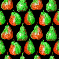 Seamless pattern with pears on a black background.