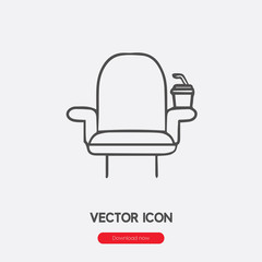 Cinema chair icon vector. Linear style sign for mobile concept and web design. Cinema seat symbol illustration. Pixel vector graphics - Vector.