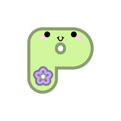 Cute cartoon letter P smiling face with eyes and mouth on white background. Cute ABC design for book cover, poster, card, print on baby's clothes, pillow etc. Vector illustration