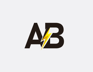 Flash A,B and AB Letter Logo Icon, Electrical Bolt With Initial AT Letter Logo Design.