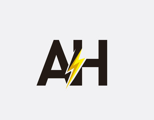 Flash A,H and AH Letter Logo Icon, Electrical Bolt With Initial AT Letter Logo Design.