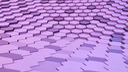 Fototapeta premium Abstract hexagonal wavy pattern background; gradient purple honeycomb floor 3d rendering, 3d illustration