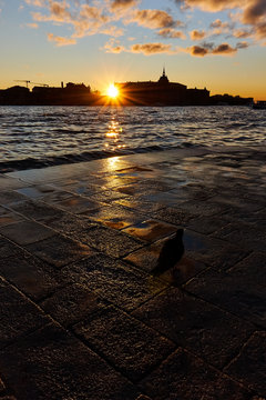 sunset over giudecca island seen from fondamenta zattere al ponte largo