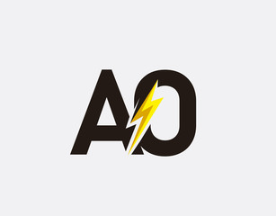 Flash A,O and AO Letter Logo Icon, Electrical Bolt With Initial AT Letter Logo Design.