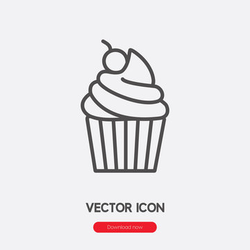 Muffin cupcake icon vector. Linear style sign for mobile concept and web design. Muffin cupcake symbol illustration. Pixel vector graphics - Vector.	