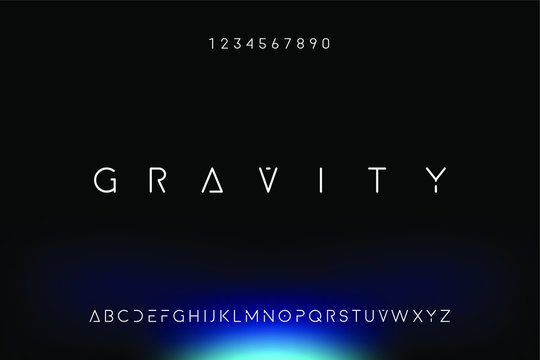 Gravity. Abstract technology science alphabet font. digital space typography vector illustration design