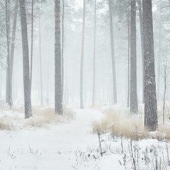 Fototapety  Zimowa kraina czarów w zaśnieżonym lesie sosnowym