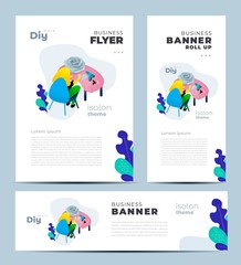 Isolon theme, Diy work home hobby. Set flyer cover, banner, roll up banner