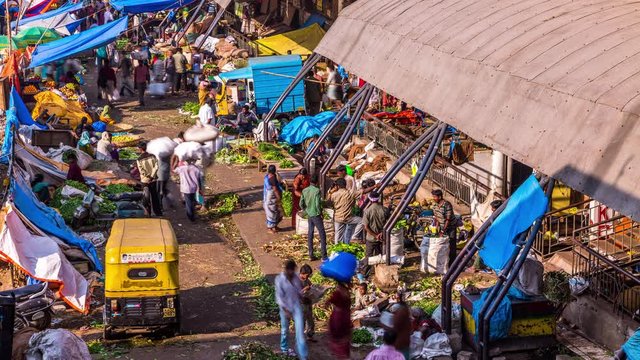 Busy day at Bangalore's KR flowers market time lapse