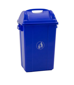 blue trash bin isolated on white