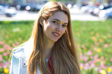 Portrait close up of young beautiful blonde woman