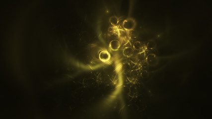 Abstract transparent gold crystal shapes. Fantasy light background. Digital fractal art. 3d rendering.