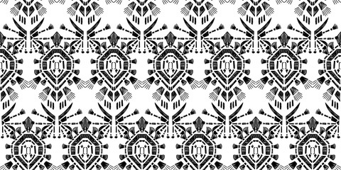 Ikat pattern etnic indian ornamental black and white illustration. Navajo motif texture ornate  design for surface print.