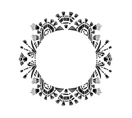 Frame circle with ikat ornament.Vector vertical card modern decor.