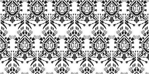 Ikat pattern etnic indian ornamental black and white illustration. Navajo motif texture ornate  design for surface print.