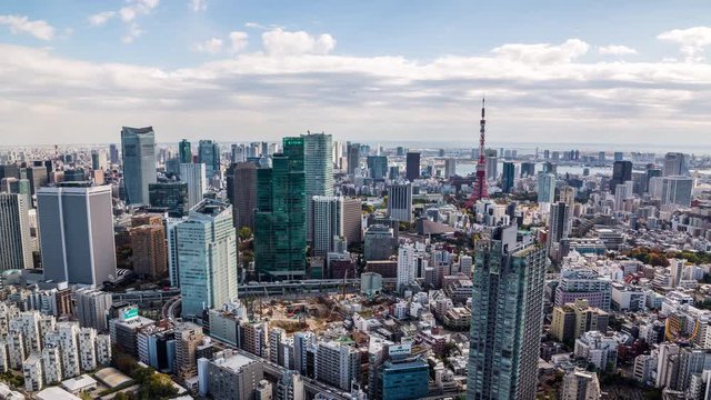 High angle view of Tokyo Tower and Minato, Roppongi district time lapse