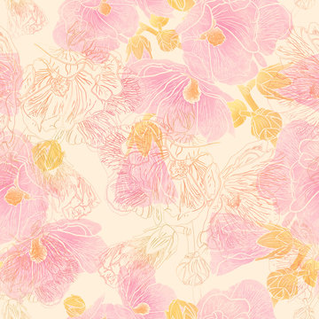 Seamless pattern with hollyhock flowers