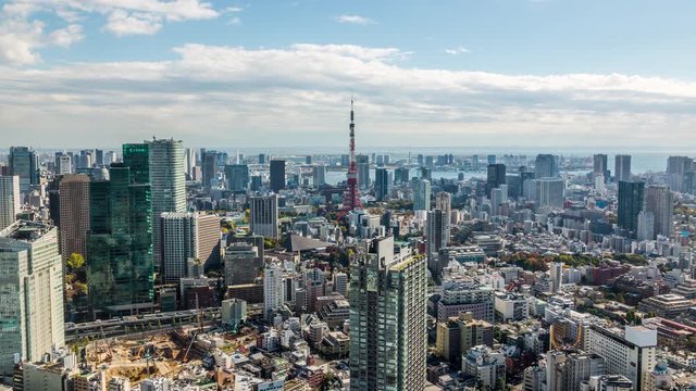 High angle view of Tokyo Tower and Minato, Roppongi district time lapse
