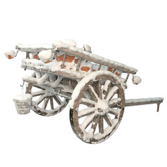 Fototapeta premium 3d image wooden cart with snow covered pots.3d image