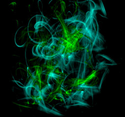 Abstract background of colored blue and green stripes whit smoke effect. The concept of geometric aesthetics.