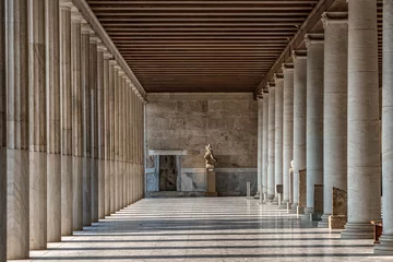 Wall murals Old building Passage with marble ionic columns inside stoa of Attalos, ancient agora of Athens before sunset