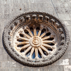 Cathedral detail, round wall decoration, Perast, Montenegro