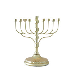 Fototapeta premium religion image of jewish holiday Hanukkah with gold menorah (traditional candelabra) isolated over white background