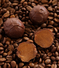 Handmade candies. Beylis liqueur truffle and coffee. Home sweetness. Selective focus.