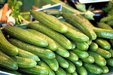 fresh cucumbers for sale at farmers market