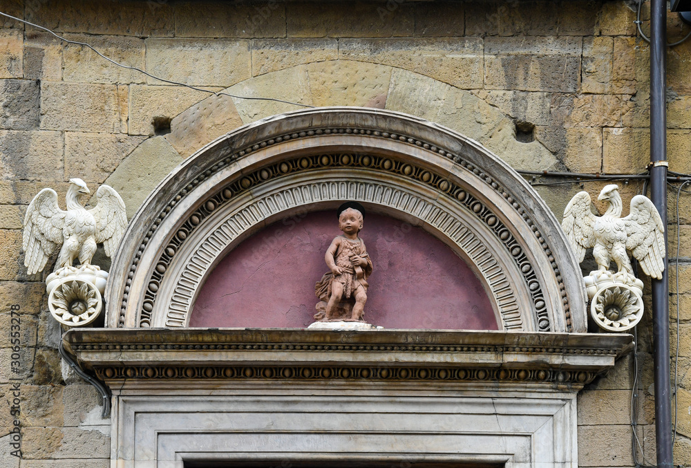 Wall mural lunette of the house of the opera of san giovanni battista with a terracotta statue by antonio rosse